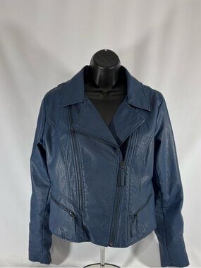 Maralyn & Me Moto Motorcycle Faux Leather Asymmetrical Zip Jacket **